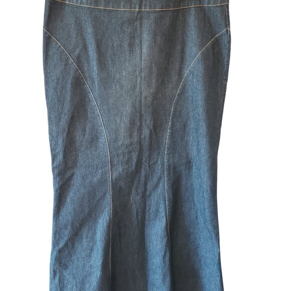 Bisou Bisou Ankle Length Fit A& Flare Y2K Denim Skirt Dark Wash Sexy NWOT Sz 10 - Picture 3 of 7